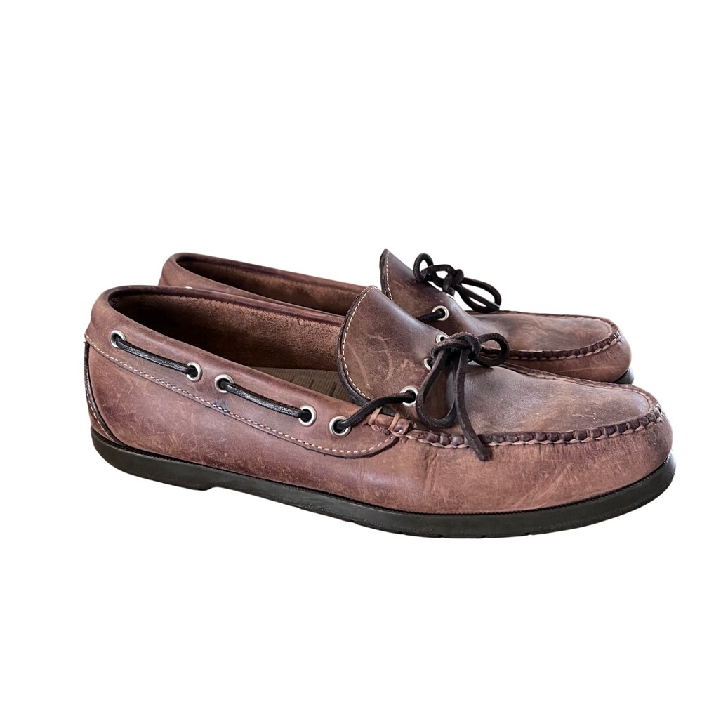 Vintage L.L‎ Bean Men Boat Shoes Handsewn Moccasins Full Grain Leather Size 10 D